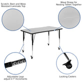 Emmy Mobile 76" Oval Wave Flexible Laminate Activity Table Set with 18" Student Stack Chairs, Grey/Black