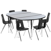 Emmy 76" Oval Wave Flexible Laminate Activity Table Set with 18" Student Stack Chairs, Grey/Black