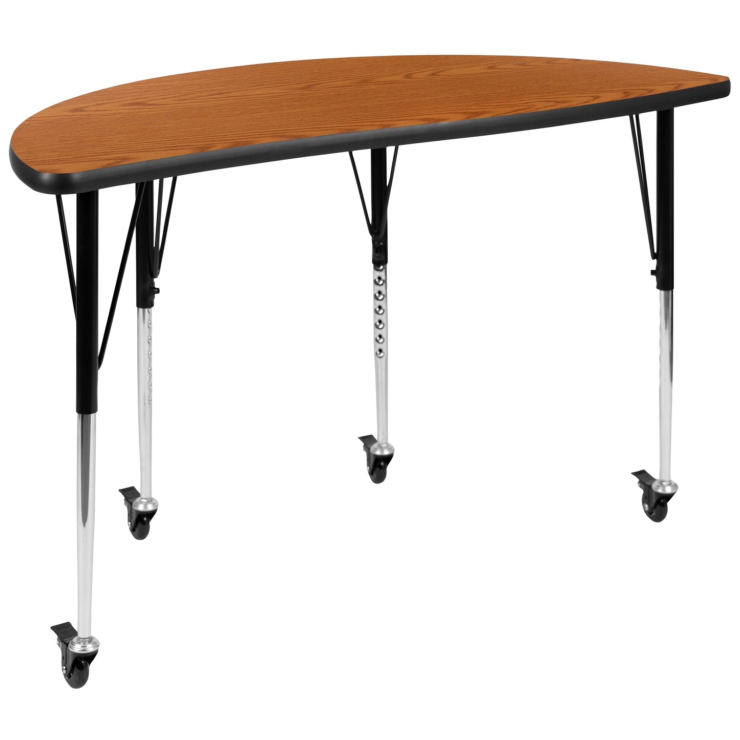 Emmy Mobile 76" Oval Wave Flexible Laminate Activity Table Set with 18" Student Stack Chairs, Oak/Black