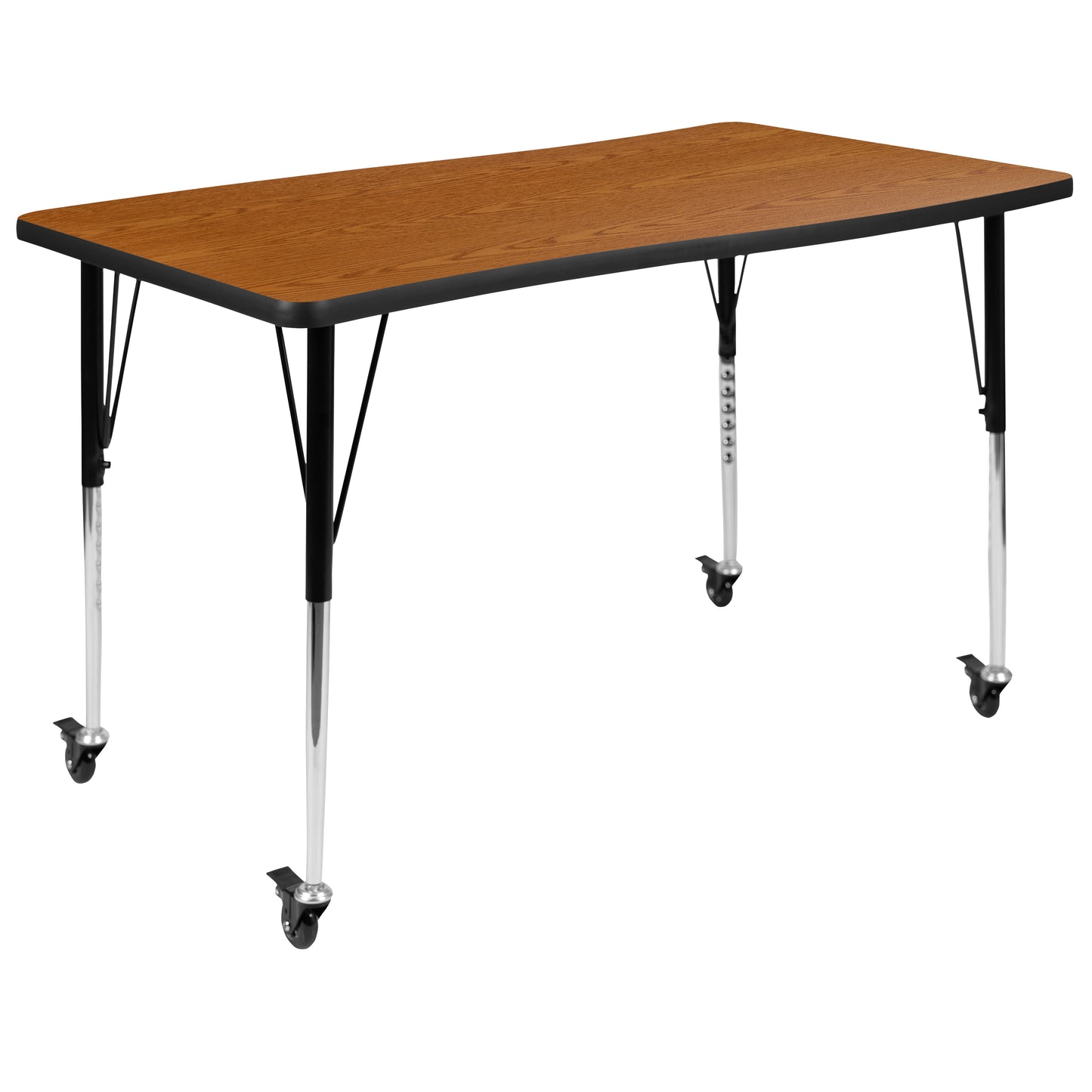 Emmy Mobile 76" Oval Wave Flexible Laminate Activity Table Set with 18" Student Stack Chairs, Oak/Black
