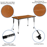 Emmy Mobile 76" Oval Wave Flexible Laminate Activity Table Set with 18" Student Stack Chairs, Oak/Black