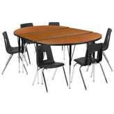 Emmy 76" Oval Wave Flexible Laminate Activity Table Set with 18" Student Stack Chairs, Oak/Black