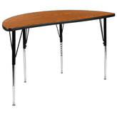 Emmy 76" Oval Wave Flexible Laminate Activity Table Set with 18" Student Stack Chairs, Oak/Black