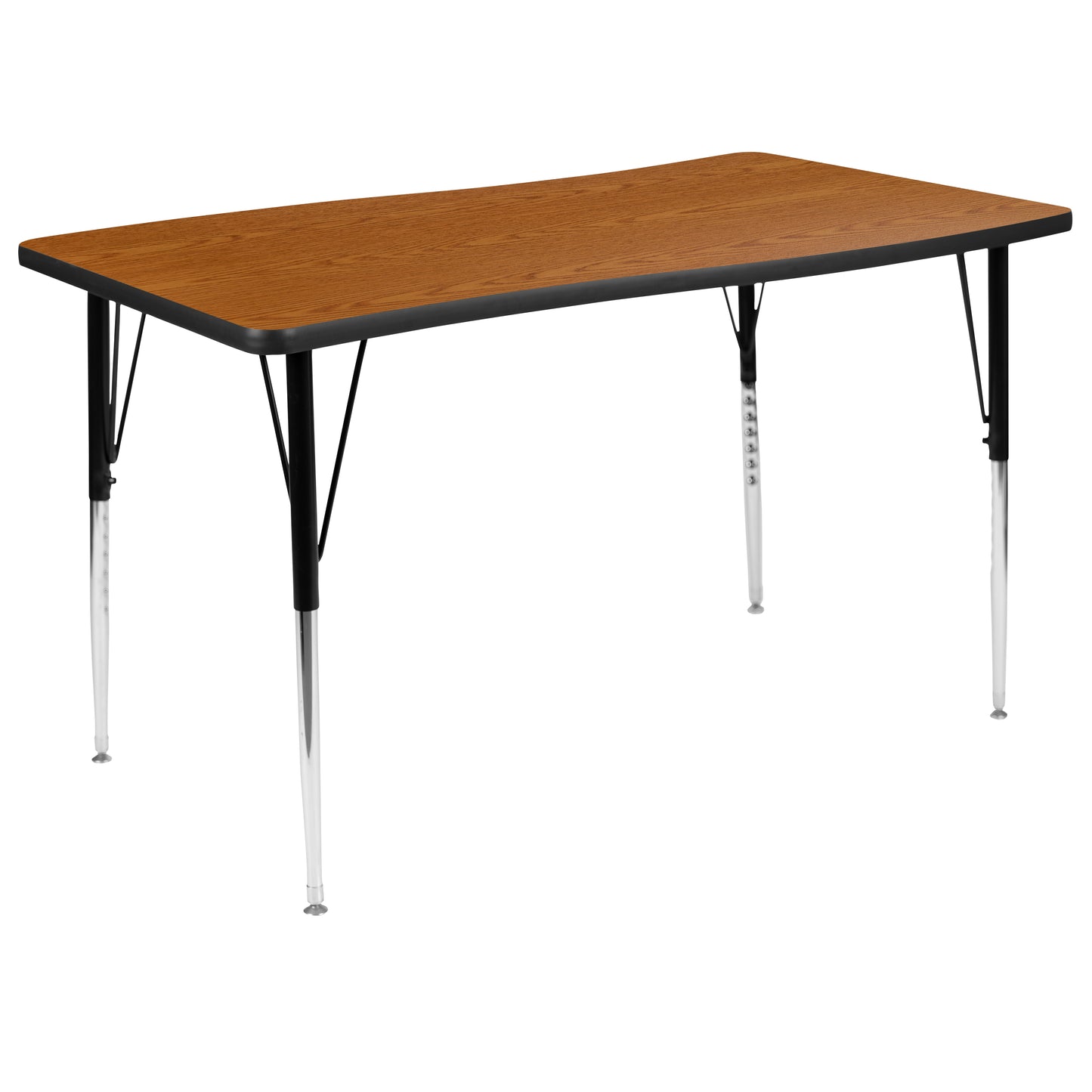 Emmy 76" Oval Wave Flexible Laminate Activity Table Set with 18" Student Stack Chairs, Oak/Black
