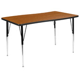 Emmy 76" Oval Wave Flexible Laminate Activity Table Set with 18" Student Stack Chairs, Oak/Black