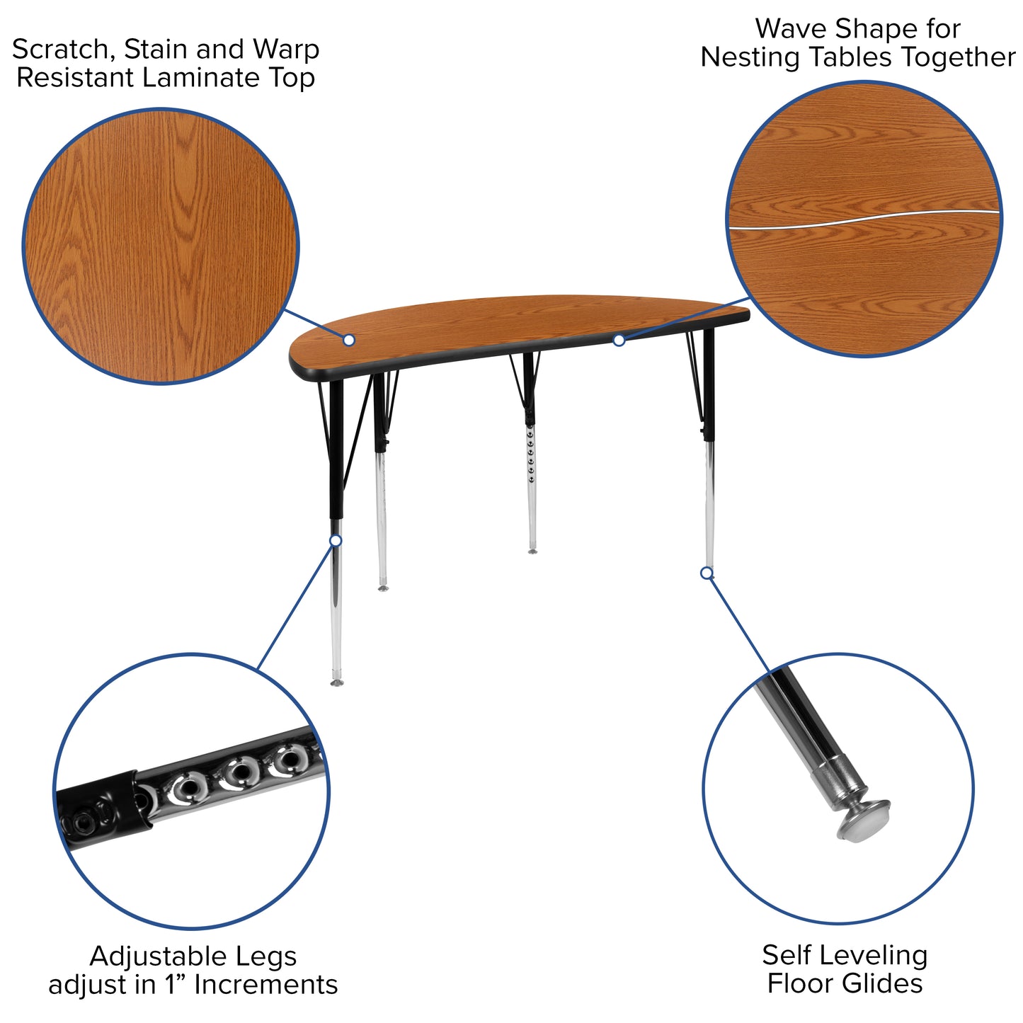 Emmy 76" Oval Wave Flexible Laminate Activity Table Set with 18" Student Stack Chairs, Oak/Black