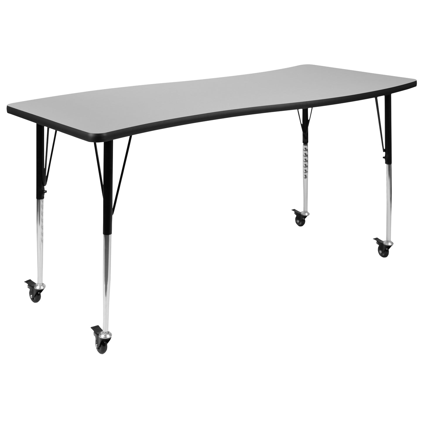 Emmy Mobile 86" Oval Wave Flexible Laminate Activity Table Set with 18" Student Stack Chairs, Grey/Black