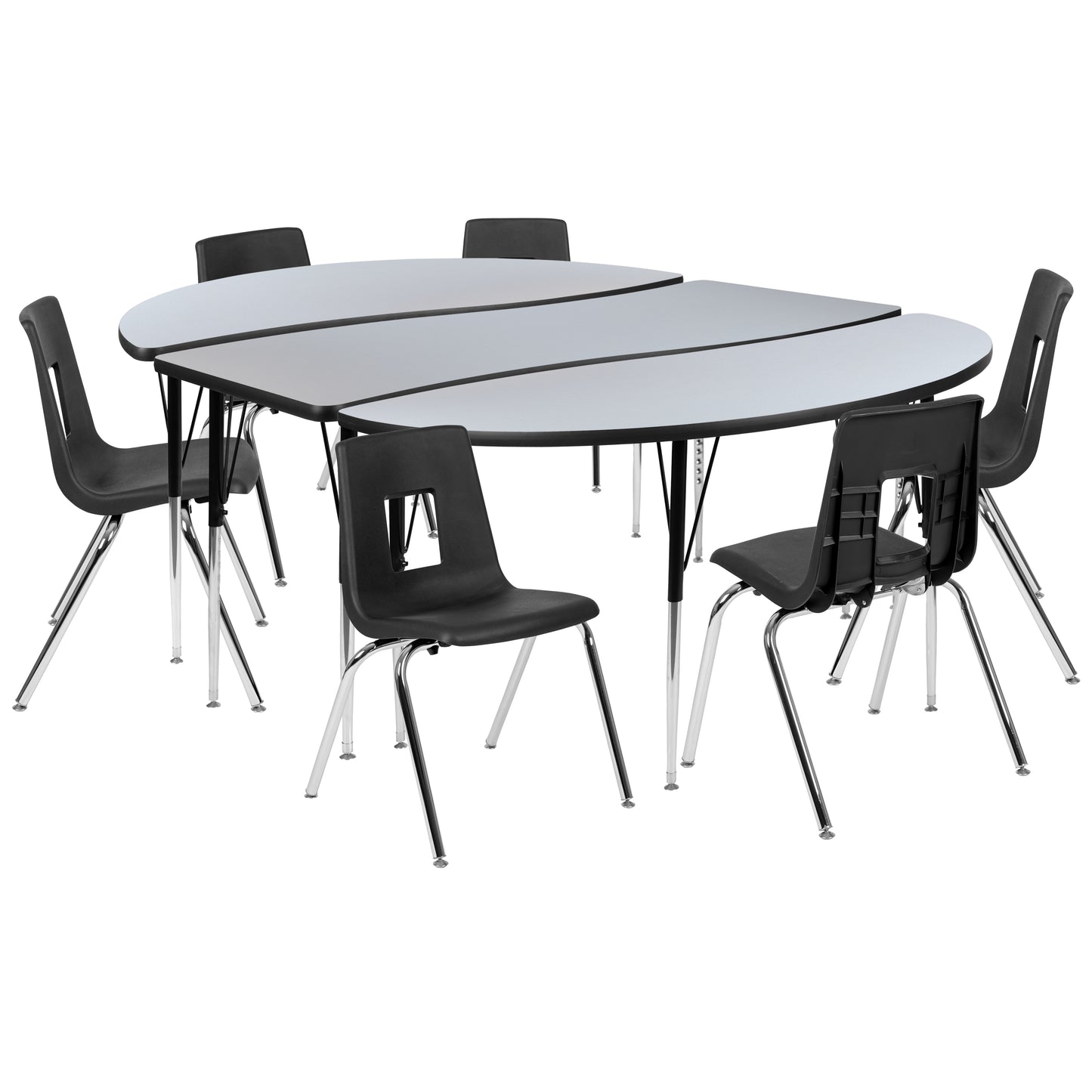 Emmy 86" Oval Wave Flexible Laminate Activity Table Set with 18" Student Stack Chairs, Grey/Black