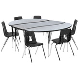 Emmy 86" Oval Wave Flexible Laminate Activity Table Set with 18" Student Stack Chairs, Grey/Black