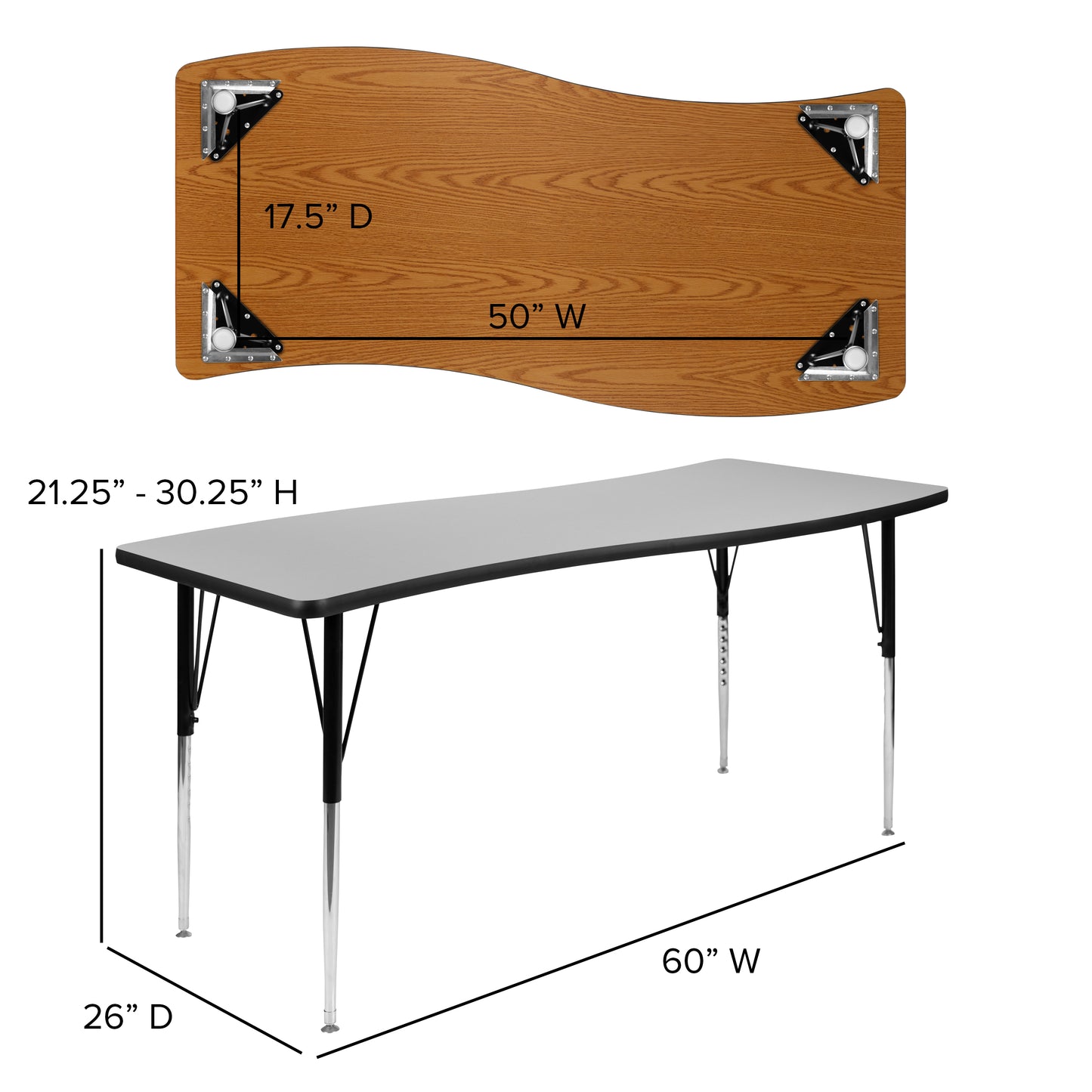 Emmy 86" Oval Wave Flexible Laminate Activity Table Set with 18" Student Stack Chairs, Grey/Black