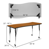 Emmy Mobile 86" Oval Wave Flexible Laminate Activity Table Set with 18" Student Stack Chairs, Oak/Black