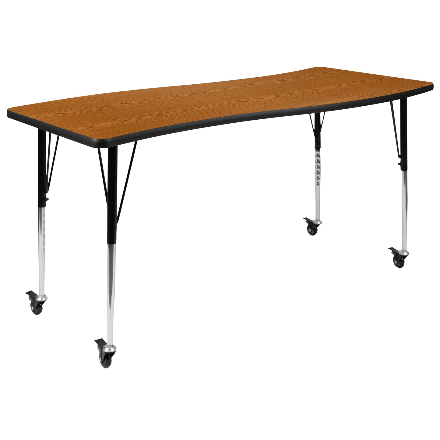 Emmy Mobile 86" Oval Wave Flexible Laminate Activity Table Set with 18" Student Stack Chairs, Oak/Black