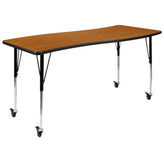 Emmy Mobile 86" Oval Wave Flexible Laminate Activity Table Set with 18" Student Stack Chairs, Oak/Black