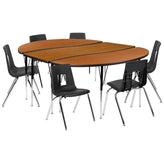 Emmy 86" Oval Wave Flexible Laminate Activity Table Set with 18" Student Stack Chairs, Oak/Black