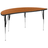 Emmy 86" Oval Wave Flexible Laminate Activity Table Set with 18" Student Stack Chairs, Oak/Black