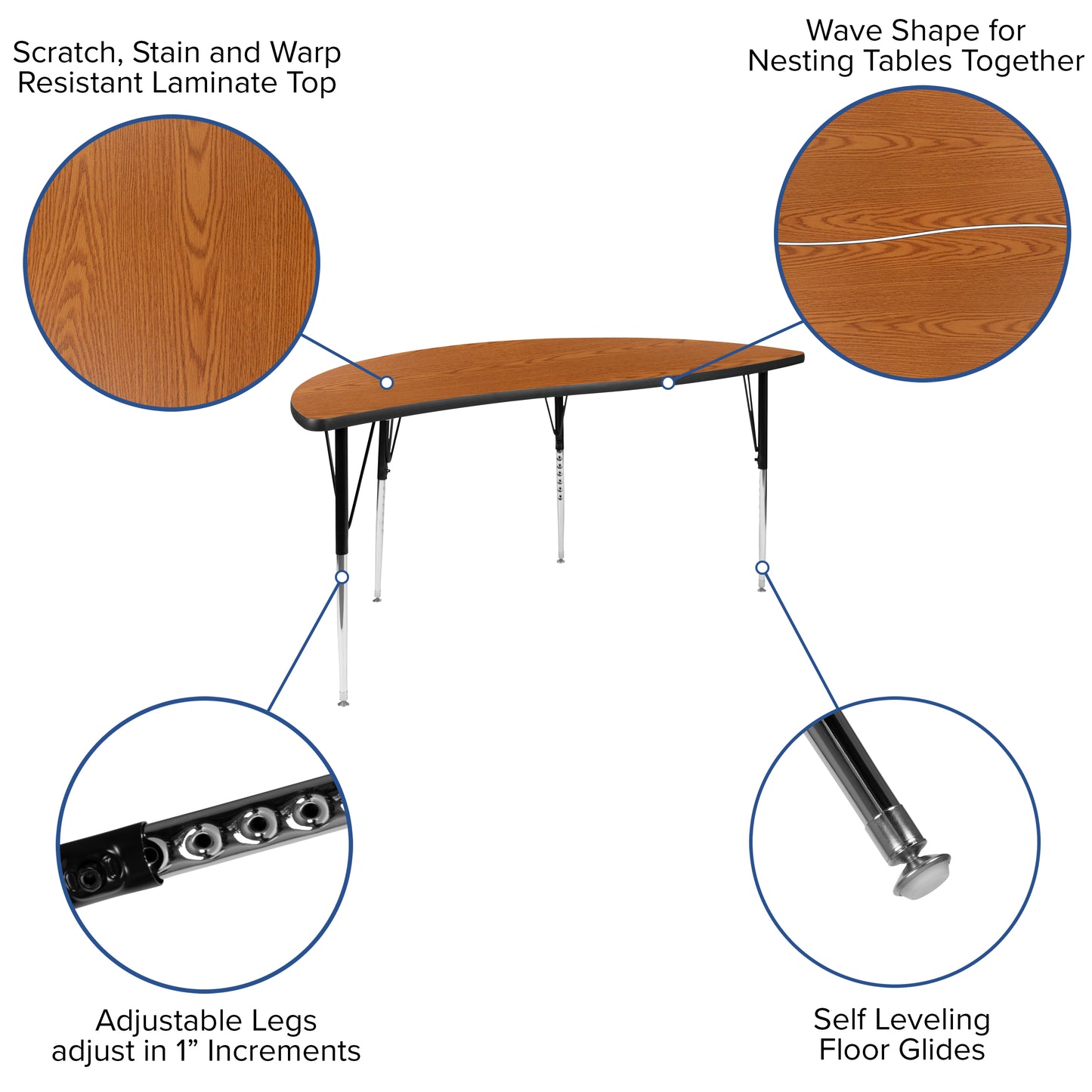 Emmy 86" Oval Wave Flexible Laminate Activity Table Set with 18" Student Stack Chairs, Oak/Black