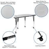 Emmy Mobile 47.5" Circle Wave Flexible Laminate Activity Table Set with 18" Student Stack Chairs, Grey/Black