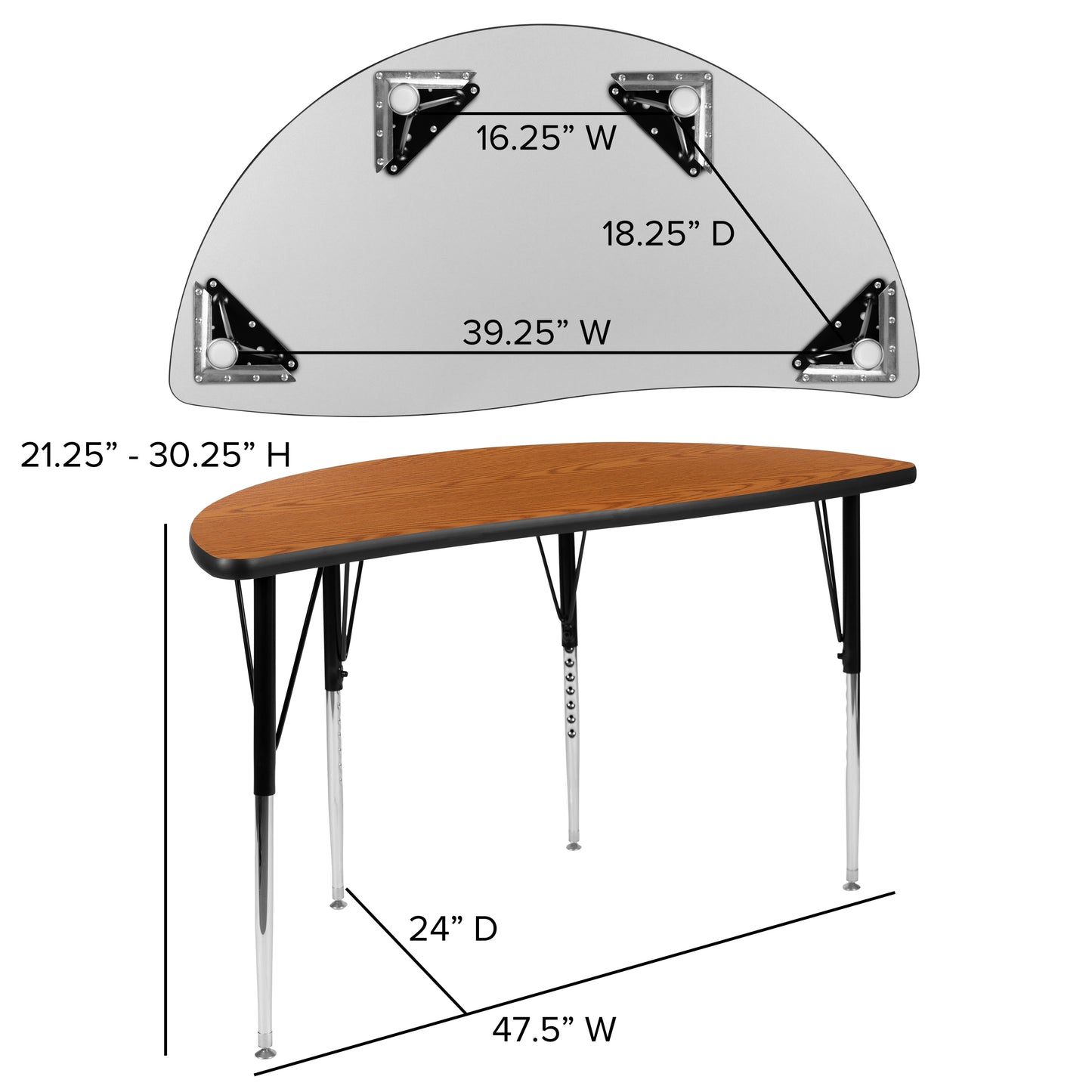 Emmy 47.5" Circle Wave Flexible Laminate Activity Table Set with 18" Student Stack Chairs, Oak/Black