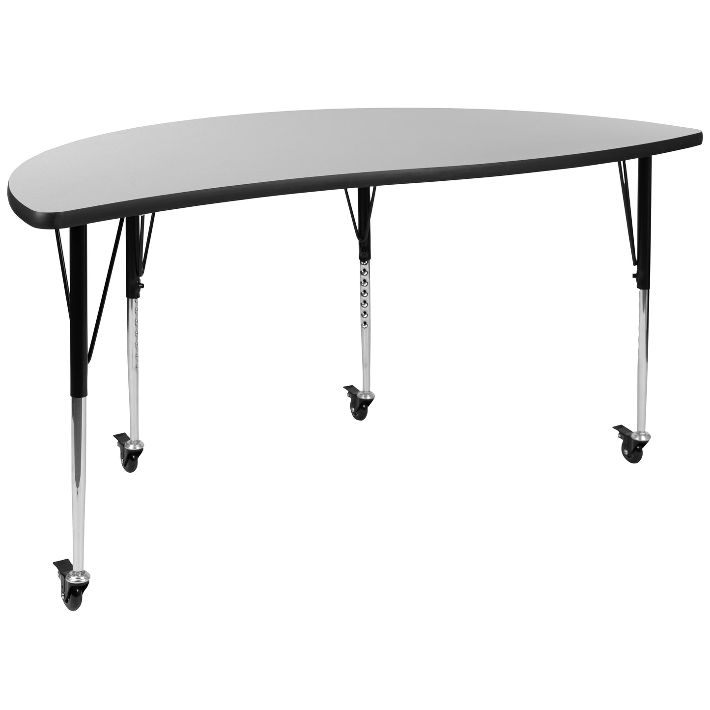 Emmy Mobile 60" Circle Wave Flexible Laminate Activity Table Set with 18" Student Stack Chairs, Grey/Black