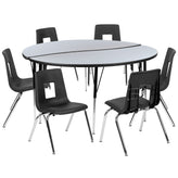 Emmy 60" Circle Wave Flexible Laminate Activity Table Set with 18" Student Stack Chairs, Grey/Black