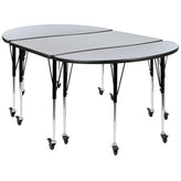 Emmy 3 Piece Mobile 76" Oval Wave Flexible Grey Thermal Laminate Activity Table Set-Standard Height Adjustable Legs