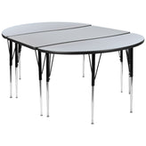 Emmy 2 Piece 76" Oval Wave Flexible Grey Thermal Laminate Activity Table Set - Standard Height Adjustable Legs
