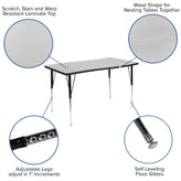 Emmy 2 Piece 76" Oval Wave Flexible Grey Thermal Laminate Activity Table Set - Standard Height Adjustable Legs