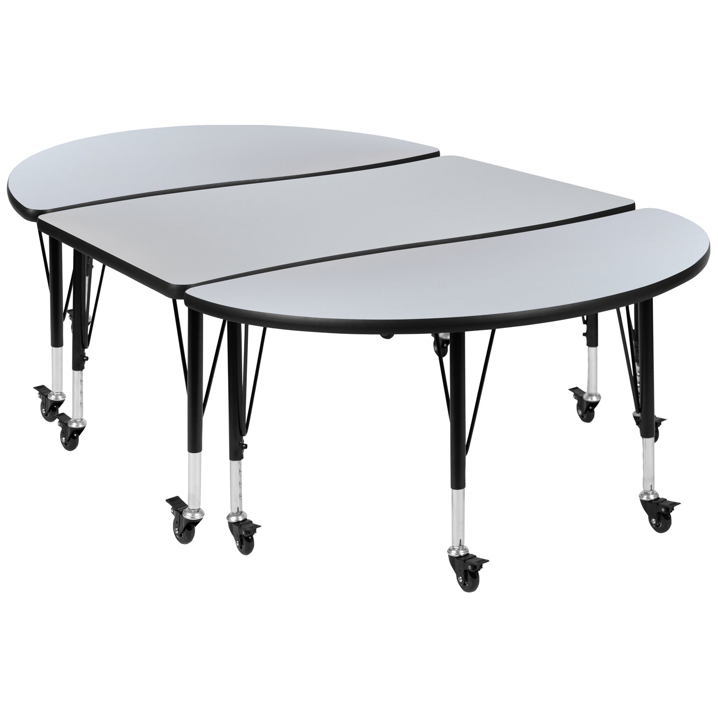 Emmy 3 Piece Mobile 76" Oval Wave Flexible Grey Thermal Laminate Activity Table Set - Height Adjustable Short Legs