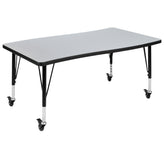 Emmy 3 Piece Mobile 76" Oval Wave Flexible Grey Thermal Laminate Activity Table Set - Height Adjustable Short Legs
