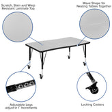 Emmy 3 Piece Mobile 76" Oval Wave Flexible Grey Thermal Laminate Activity Table Set - Height Adjustable Short Legs