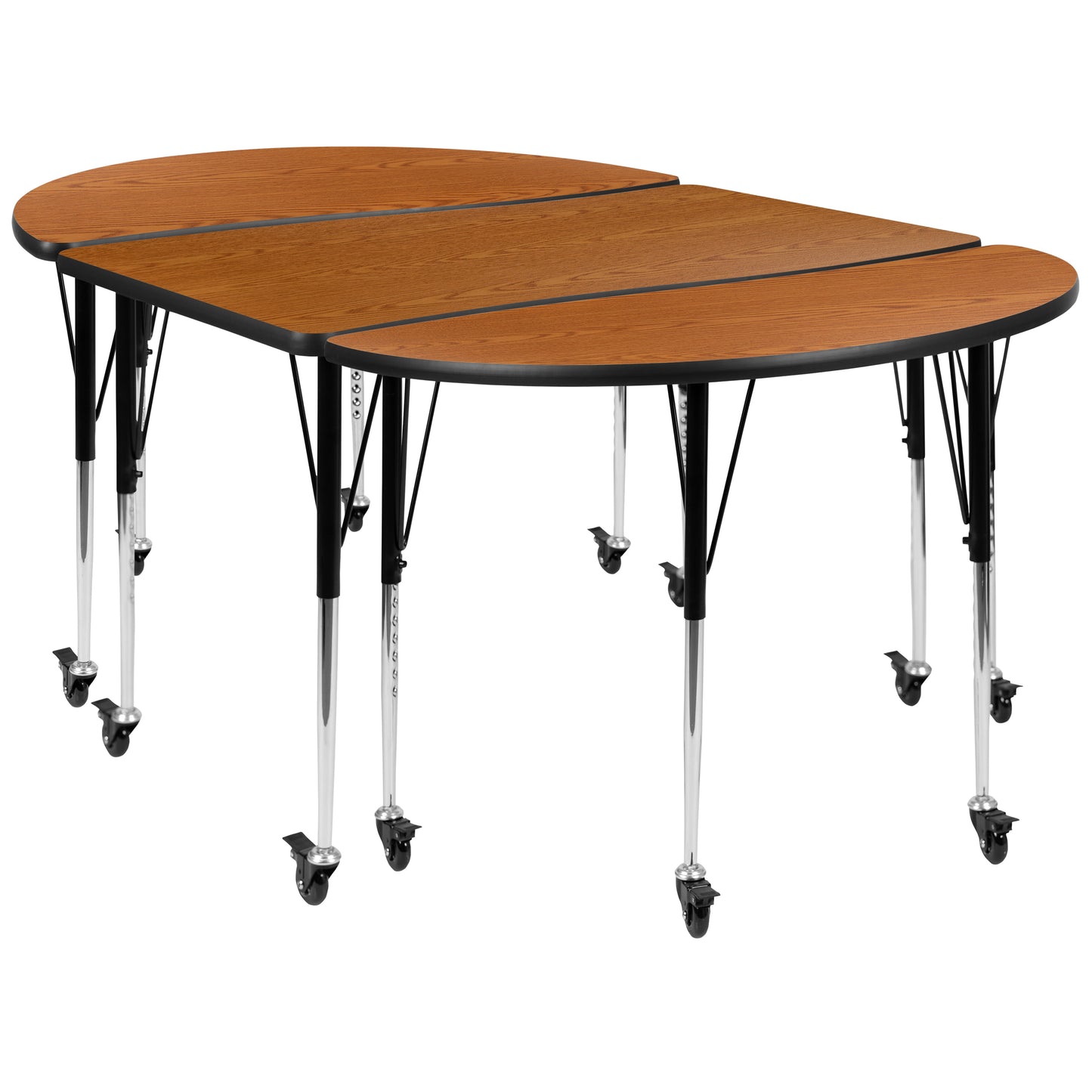 Emmy 3 Piece Mobile 76" Oval Wave Flexible Oak Thermal Laminate Activity Table Set-Standard Height Adjustable Legs