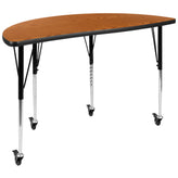 Emmy 3 Piece Mobile 76" Oval Wave Flexible Oak Thermal Laminate Activity Table Set-Standard Height Adjustable Legs
