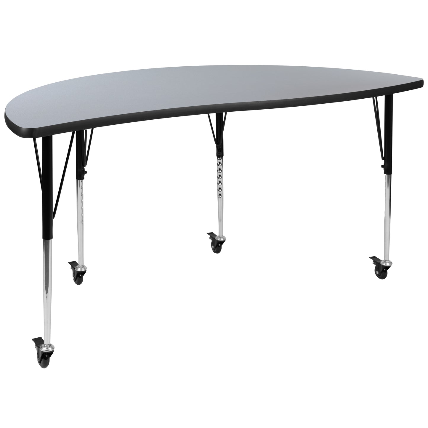 Emmy 3 Piece Mobile 86" Oval Wave Flexible Grey Thermal Laminate Activity Table Set-Standard Height Adjustable Legs