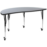 Emmy 3 Piece Mobile 86" Oval Wave Flexible Grey Thermal Laminate Activity Table Set-Standard Height Adjustable Legs