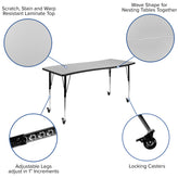 Emmy 3 Piece Mobile 86" Oval Wave Flexible Grey Thermal Laminate Activity Table Set-Standard Height Adjustable Legs