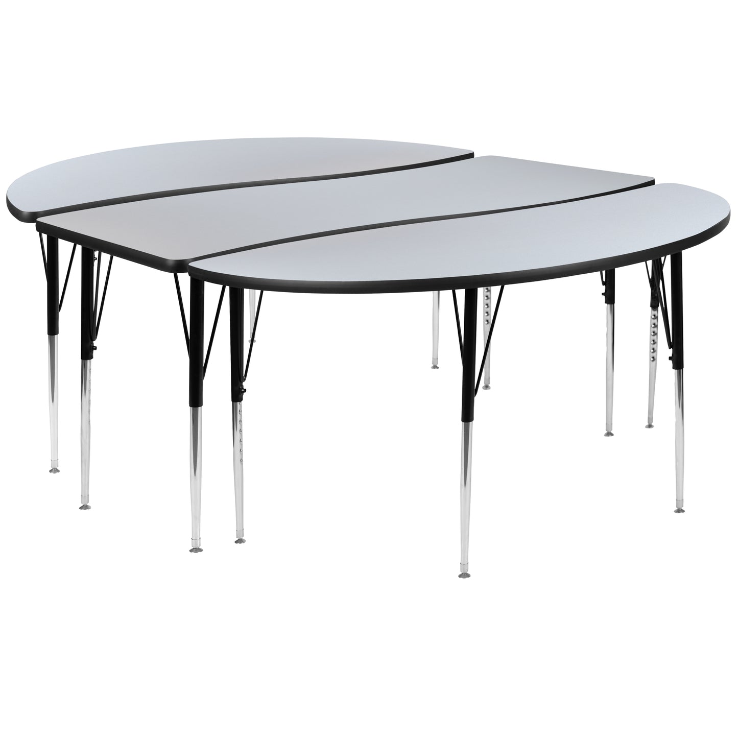 Emmy 2 Piece 86" Oval Wave Flexible Grey Thermal Laminate Activity Table Set - Standard Height Adjustable Legs