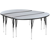 Emmy 2 Piece 86" Oval Wave Flexible Grey Thermal Laminate Activity Table Set - Standard Height Adjustable Legs