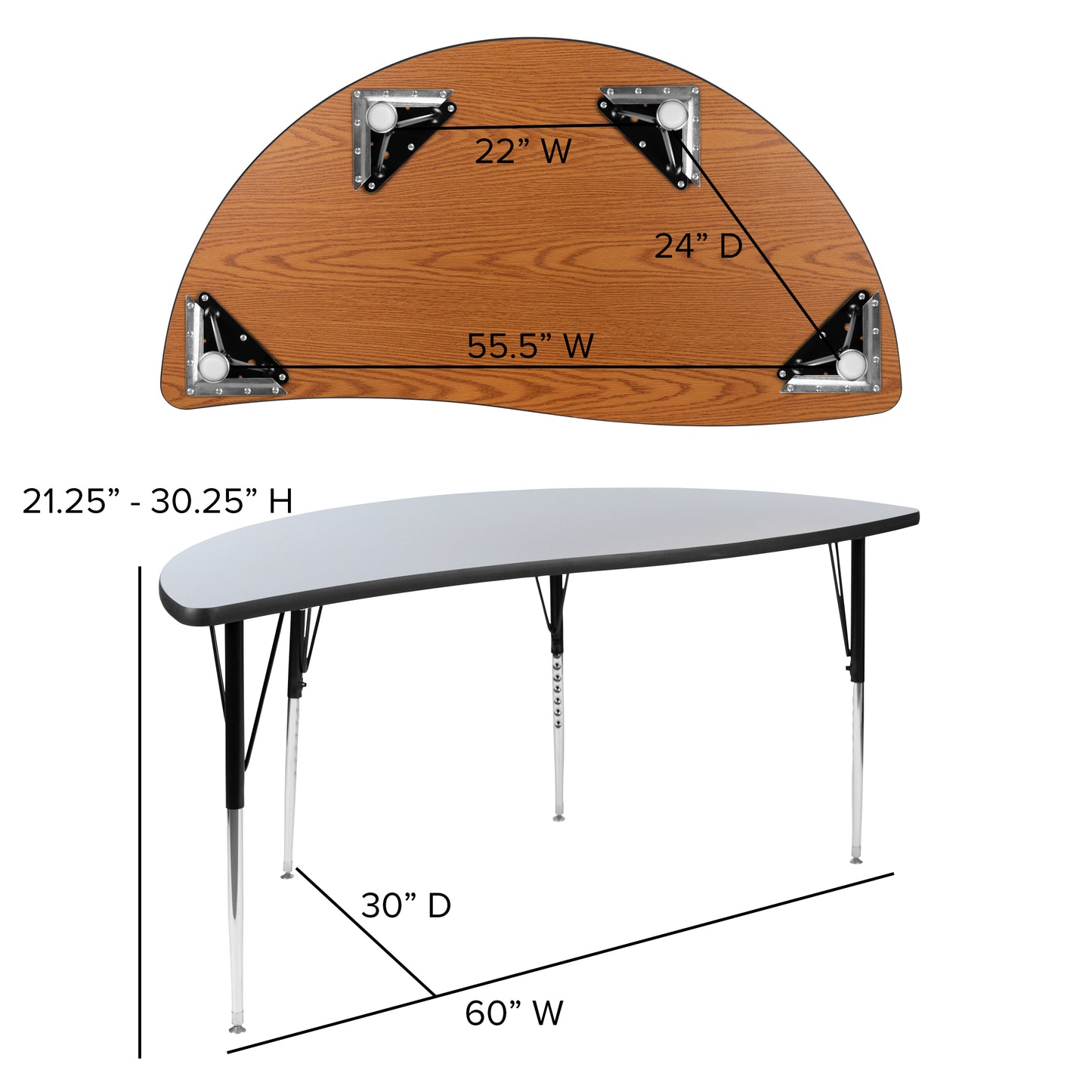 Emmy 2 Piece 86" Oval Wave Flexible Grey Thermal Laminate Activity Table Set - Standard Height Adjustable Legs