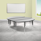 Emmy 2 Piece 86" Oval Wave Flexible Grey Thermal Laminate Activity Table Set - Standard Height Adjustable Legs