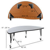 Emmy 3 Piece Mobile 86" Oval Wave Flexible Grey Thermal Laminate Activity Table Set - Height Adjustable Short Legs