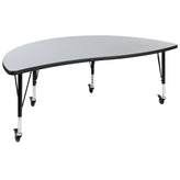 Emmy 3 Piece Mobile 86" Oval Wave Flexible Grey Thermal Laminate Activity Table Set - Height Adjustable Short Legs