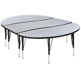 Emmy 2 Piece 86" Oval Wave Flexible Grey Thermal Laminate Activity Table Set - Height Adjustable Short Legs