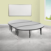 Emmy 2 Piece 86" Oval Wave Flexible Grey Thermal Laminate Activity Table Set - Height Adjustable Short Legs
