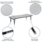 Emmy 2 Piece 86" Oval Wave Flexible Grey Thermal Laminate Activity Table Set - Height Adjustable Short Legs