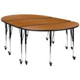 Emmy 3 Piece Mobile 86" Oval Wave Flexible Oak Thermal Laminate Activity Table Set-Standard Height Adjustable Legs