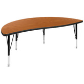 Emmy 2 Piece 86" Oval Wave Flexible Oak Thermal Laminate Activity Table Set - Height Adjustable Short Legs