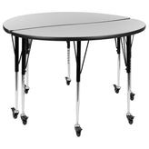 Emmy 2 Piece Mobile 47.5" Circle Wave Flexible Grey Thermal Laminate Adjustable Activity Table Set