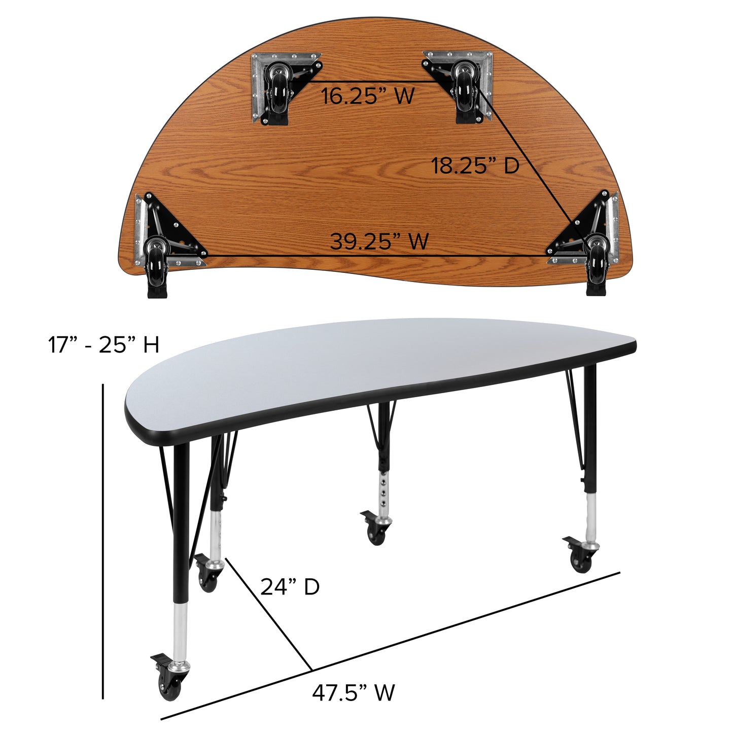 Emmy 2 Piece Mobile 47.5" Circle Wave Flexible Grey Thermal Laminate Kids Adjustable Activity Table Set
