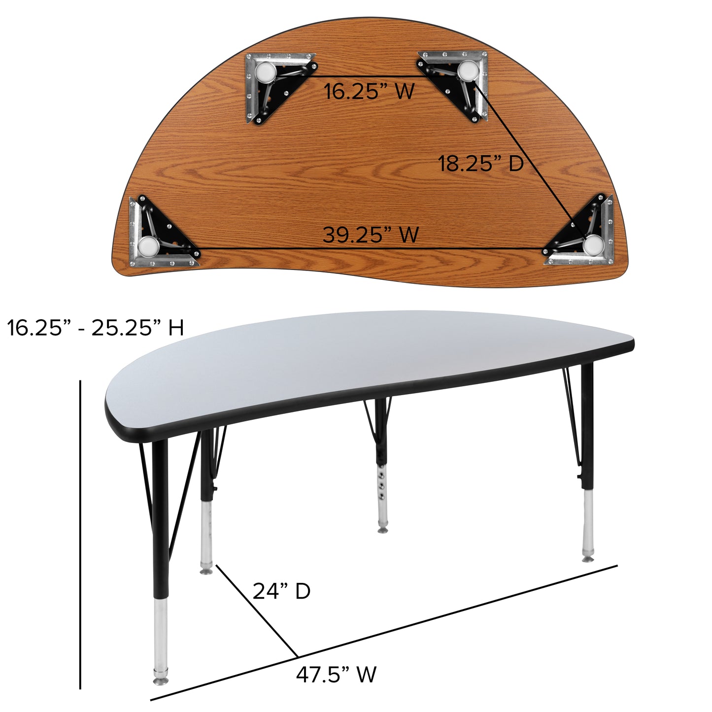 Emmy 2 Piece 47.5" Circle Wave Flexible Grey Thermal Laminate Activity Table Set - Height Adjustable Short Legs