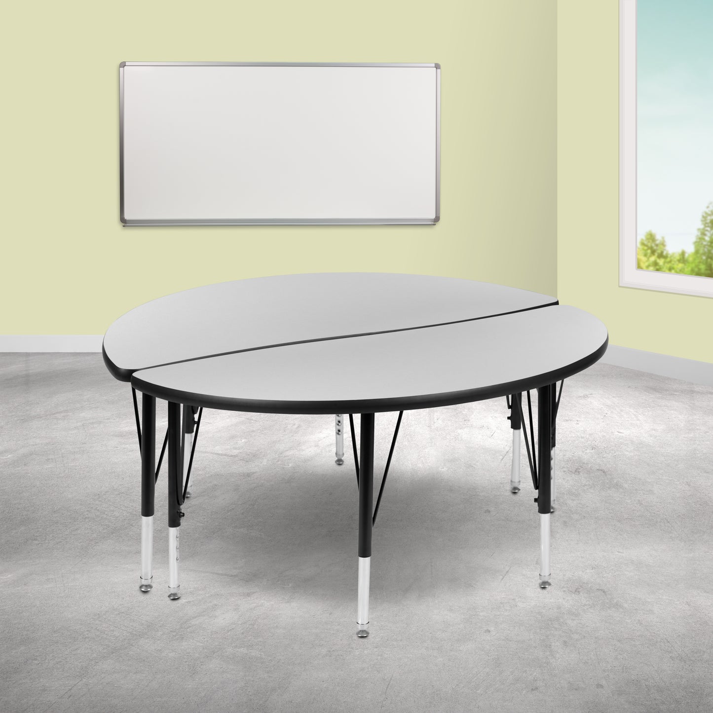 Emmy 2 Piece 47.5" Circle Wave Flexible Grey Thermal Laminate Activity Table Set - Height Adjustable Short Legs